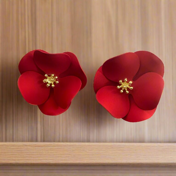 Red Floral Studs