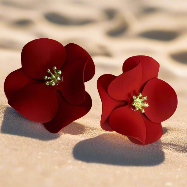 Red Floral Studs
