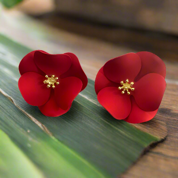 Red Floral Studs