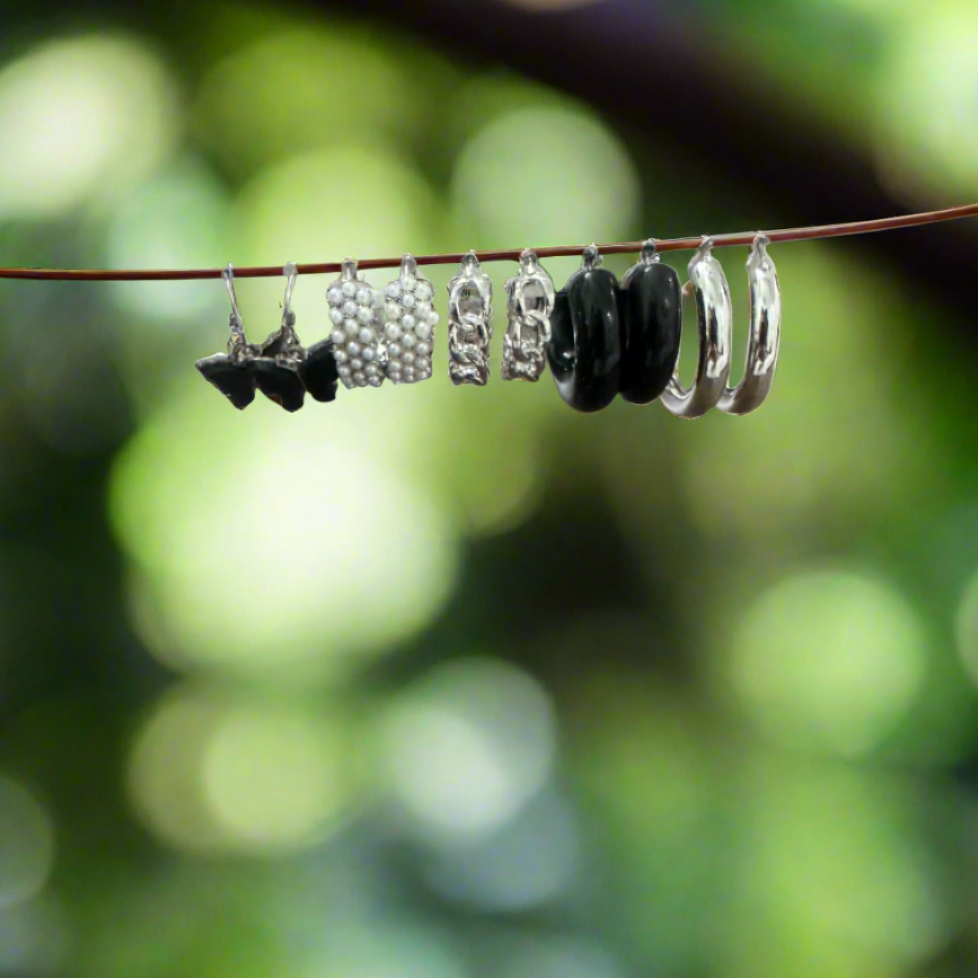 Sliver-Black Combo Hoop Earrings