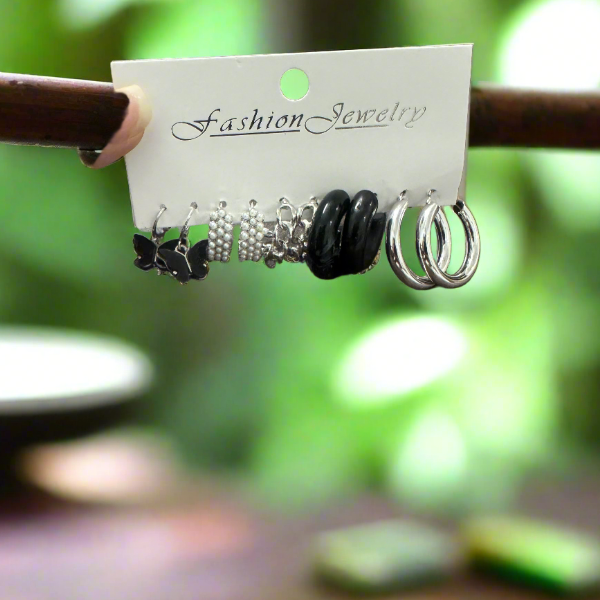 Sliver-Black Combo Hoop Earrings