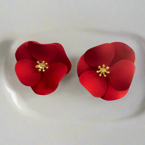 Red Floral Studs