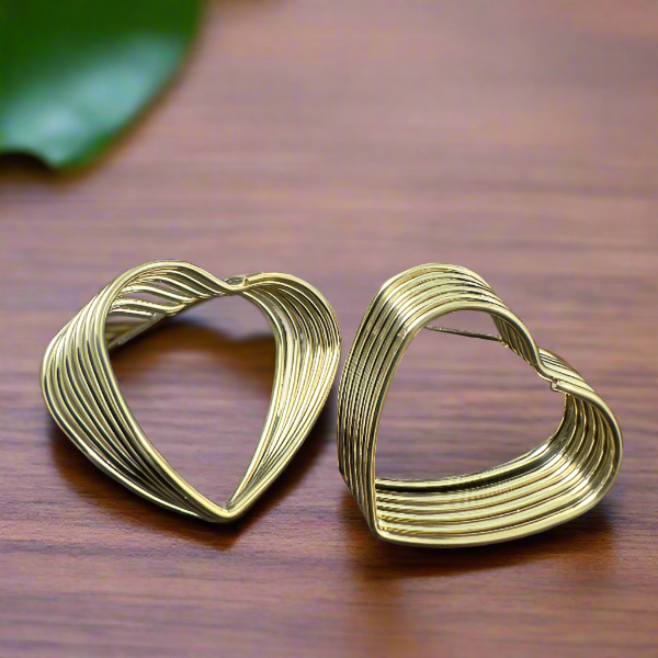 Golden Multilayer Heart-Shaped Earrings