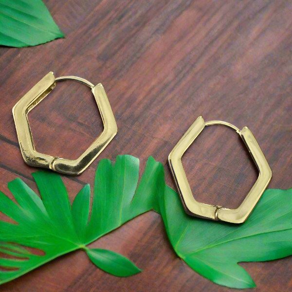 Golden Minimalist Hexagon Bali Earrings