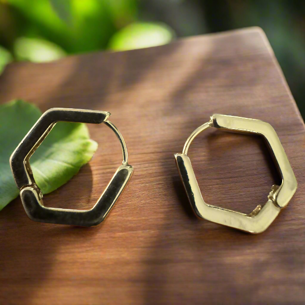 Golden Minimalist Hexagon Bali Earrings