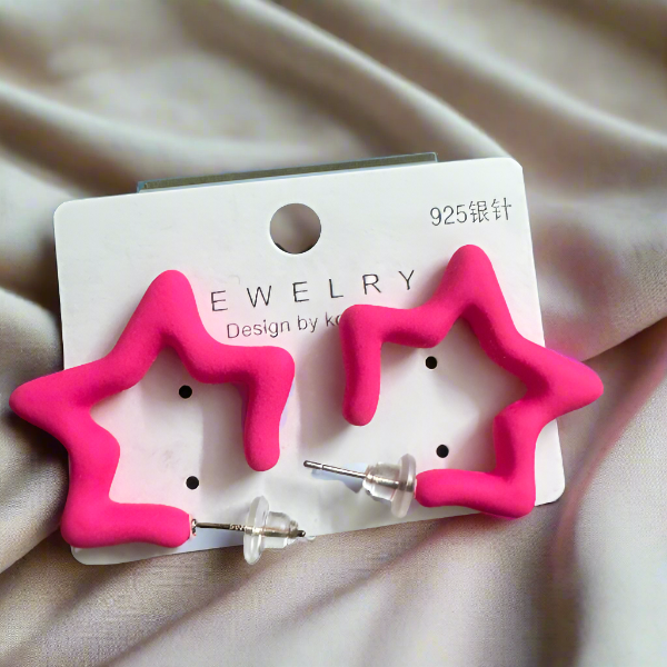 Pink Star Hoop Earrings