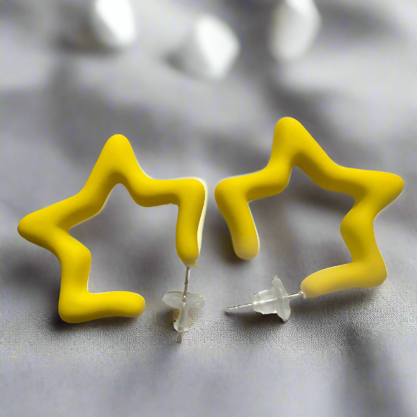 Yellow Star Hoop Earrings