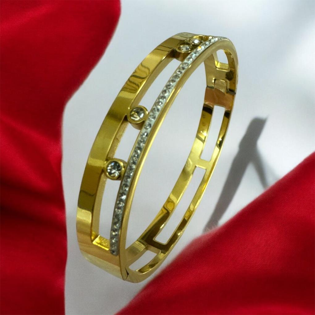 Golden AD Embedded Stainless Steel Bracelet