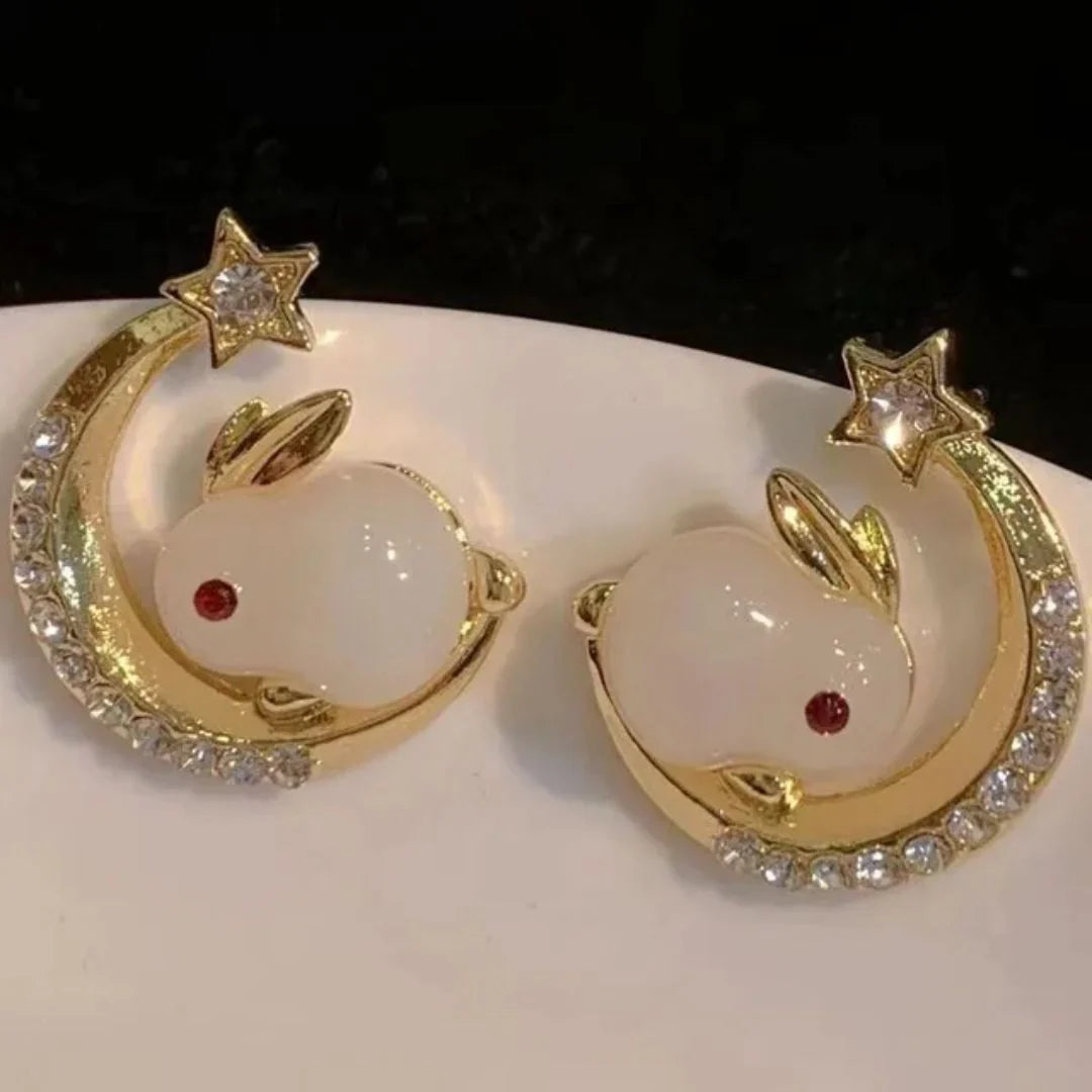 Half Moon Stone embedded Rabbit Earrings