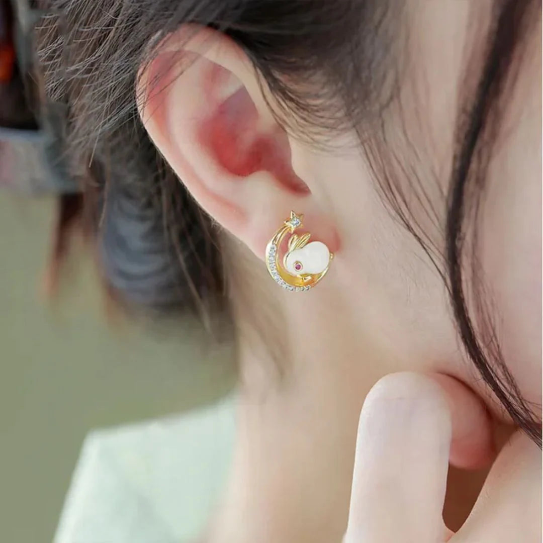 Half Moon Stone embedded Rabbit Earrings