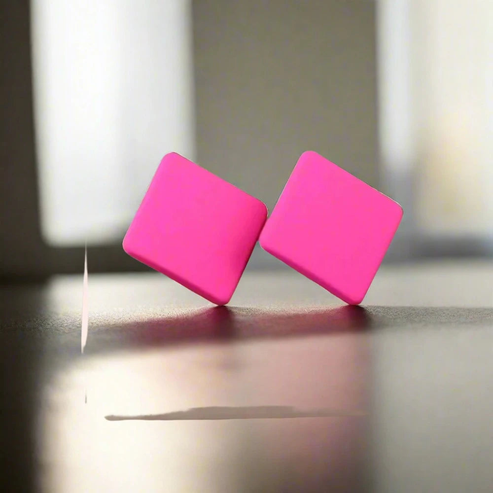 Pink Square Studs