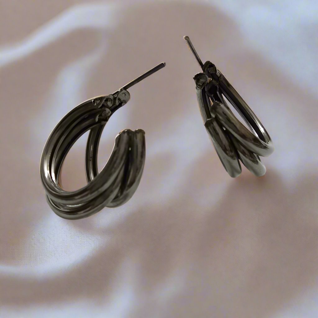 Charcoal Triple Layer Hoop Earrings
