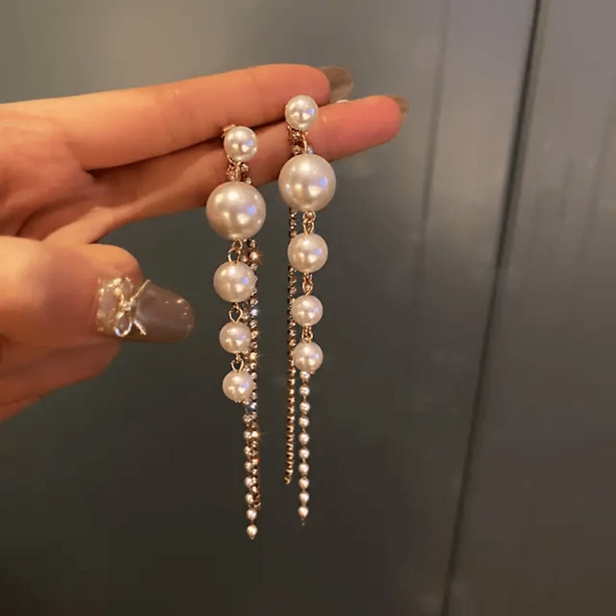Long White Pearl Drop Hangings