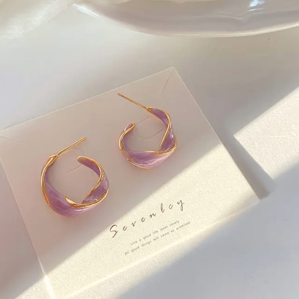 Purple Curved Casual Earrings