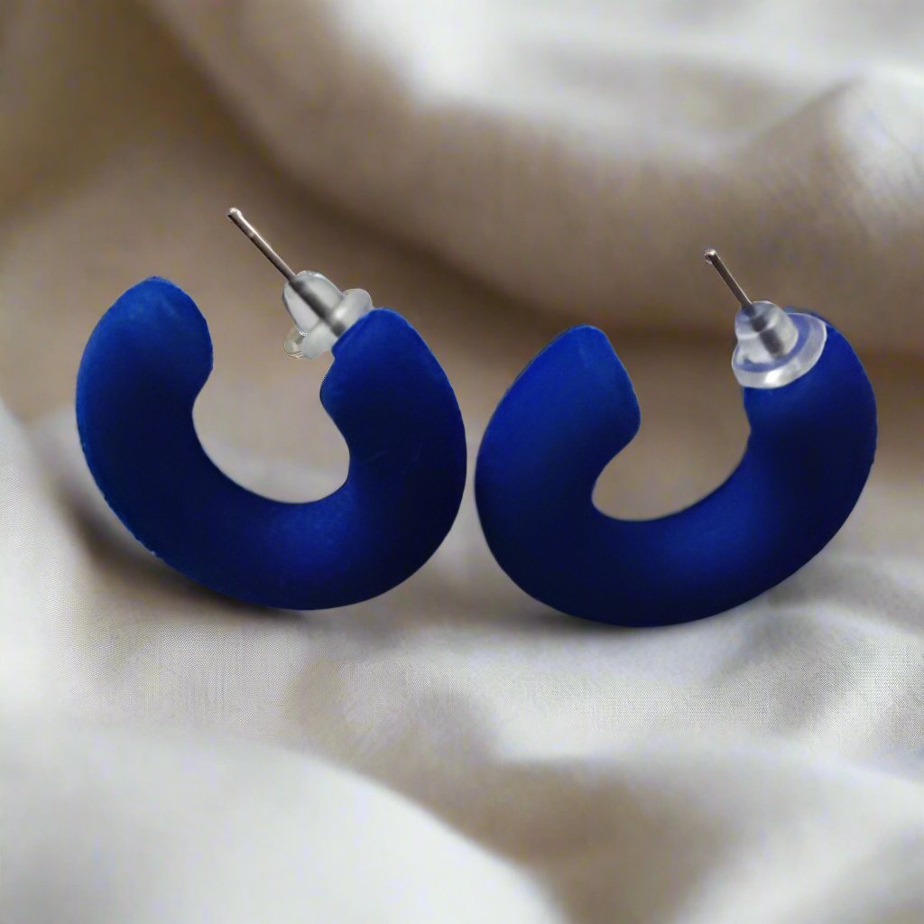 Navy Blue Velvet Hoop Earrings