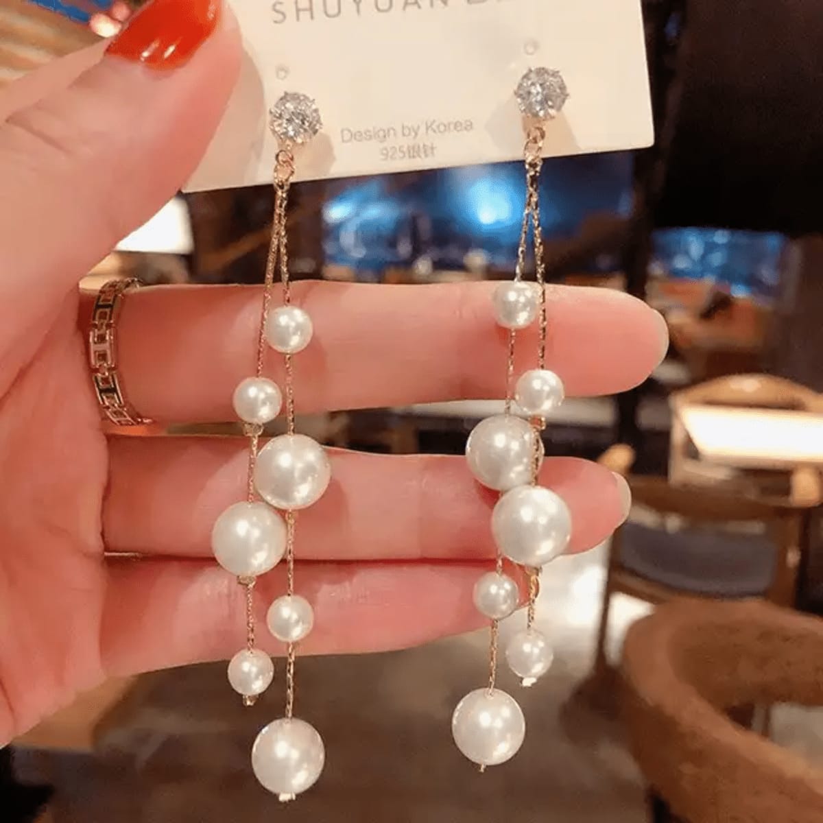 White Stone Pearl Drop Hangings