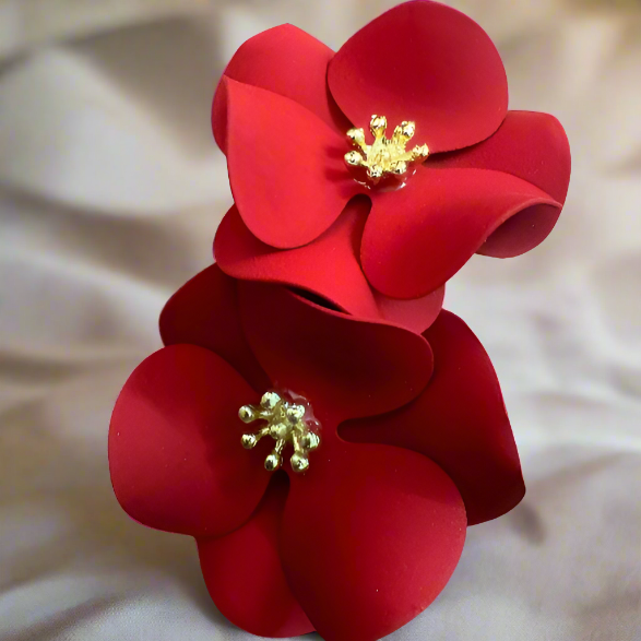 Red Floral Studs