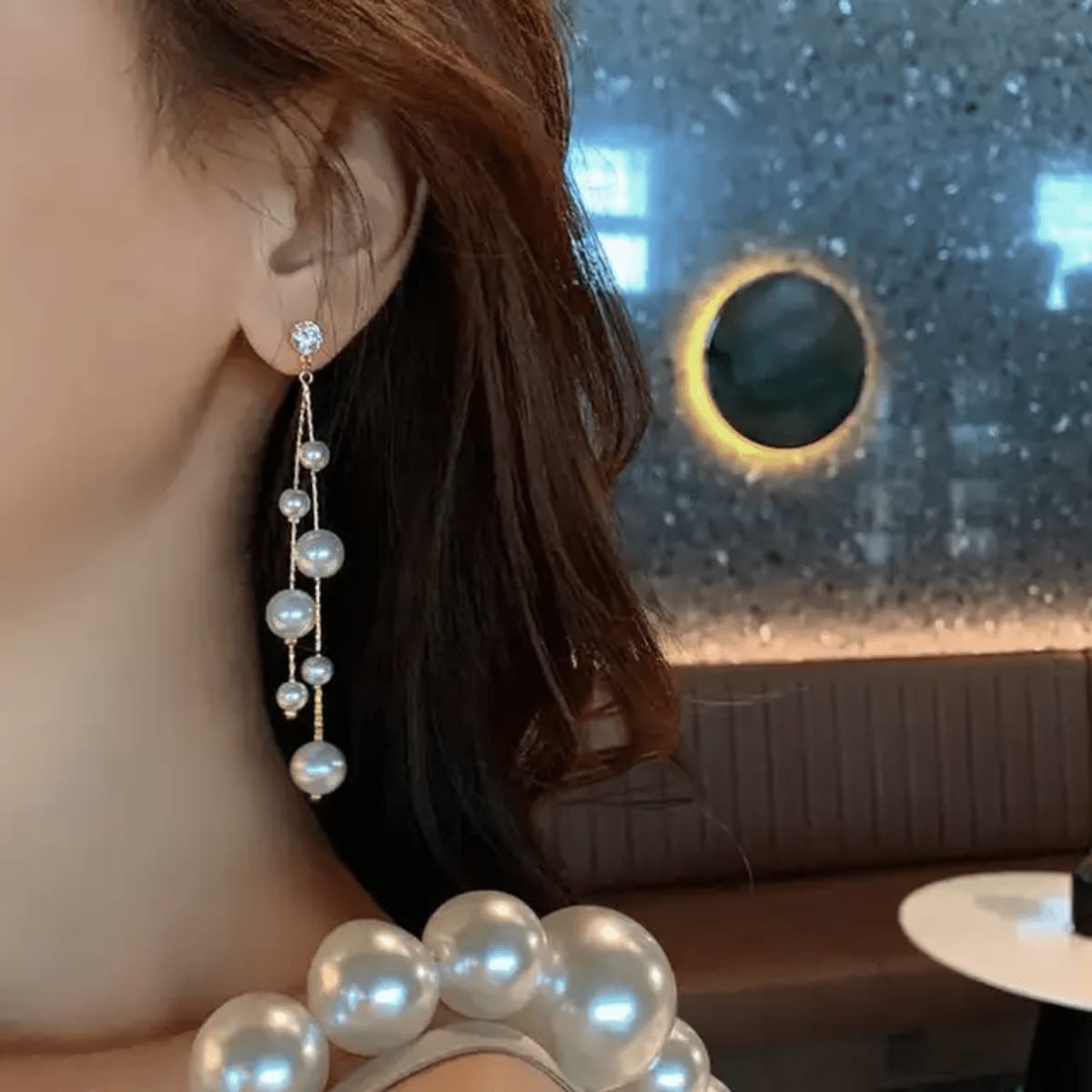 White Stone Pearl Drop Hangings