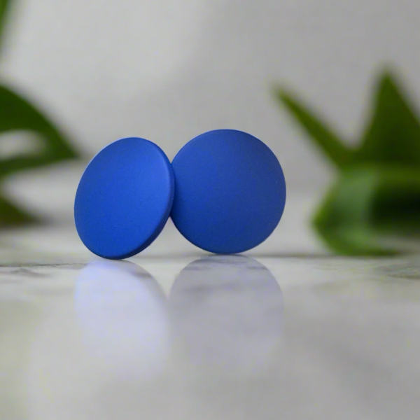 Navy Blue Round Statement Earrings