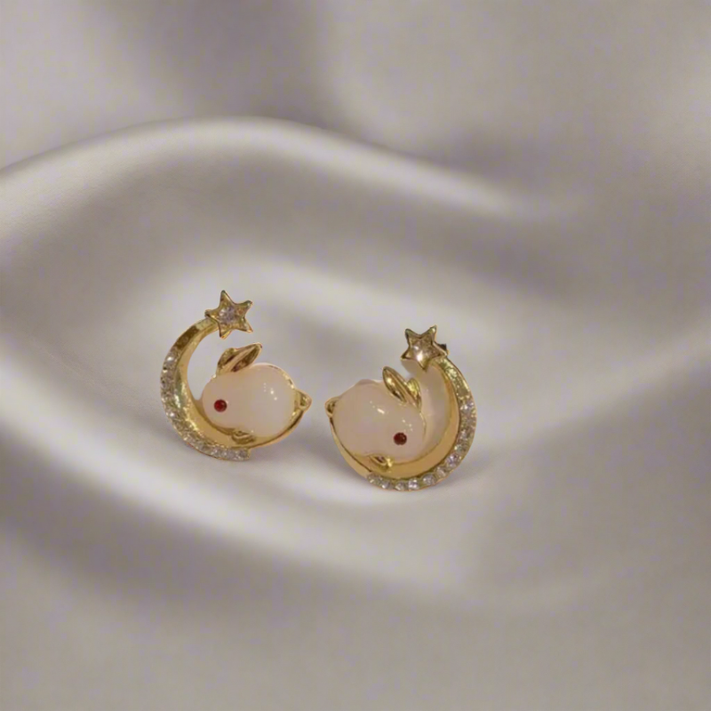 Half Moon Stone embedded Rabbit Earrings