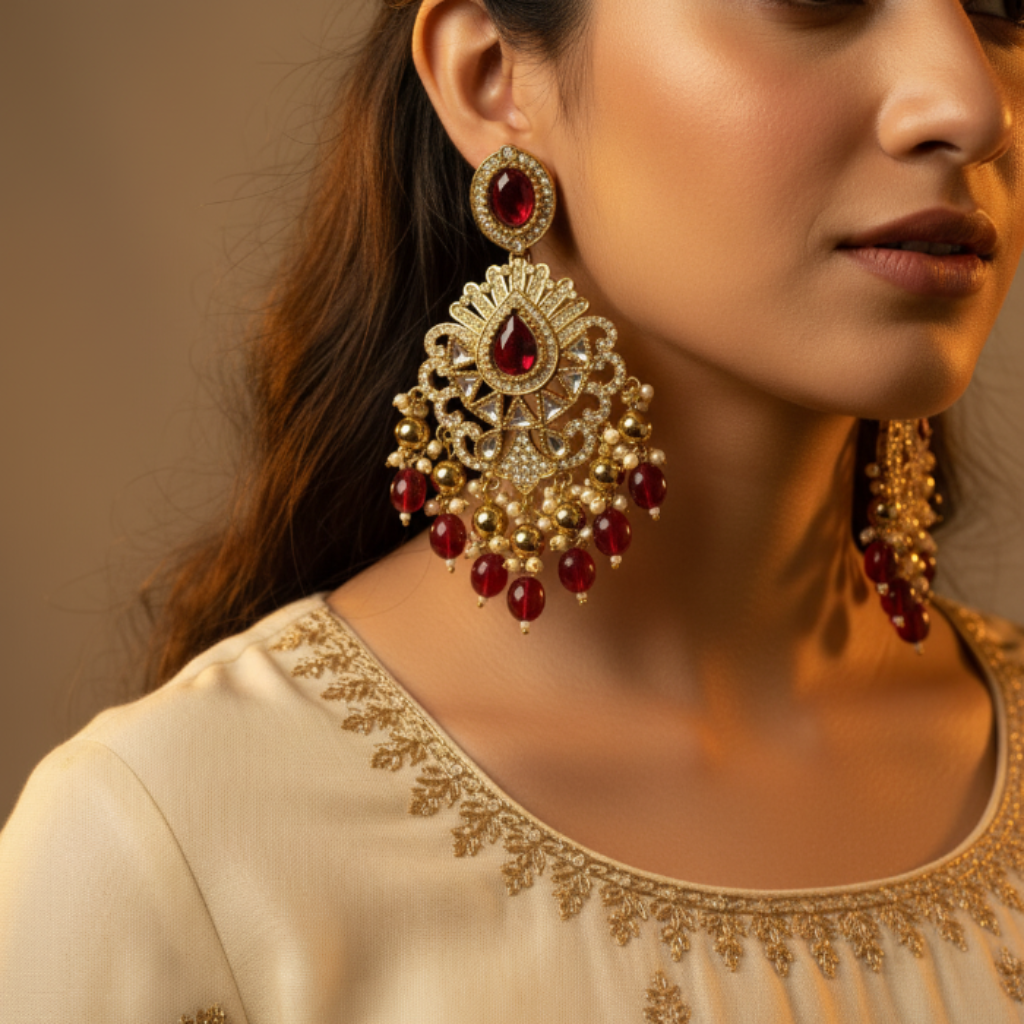Devi Red Chandbali