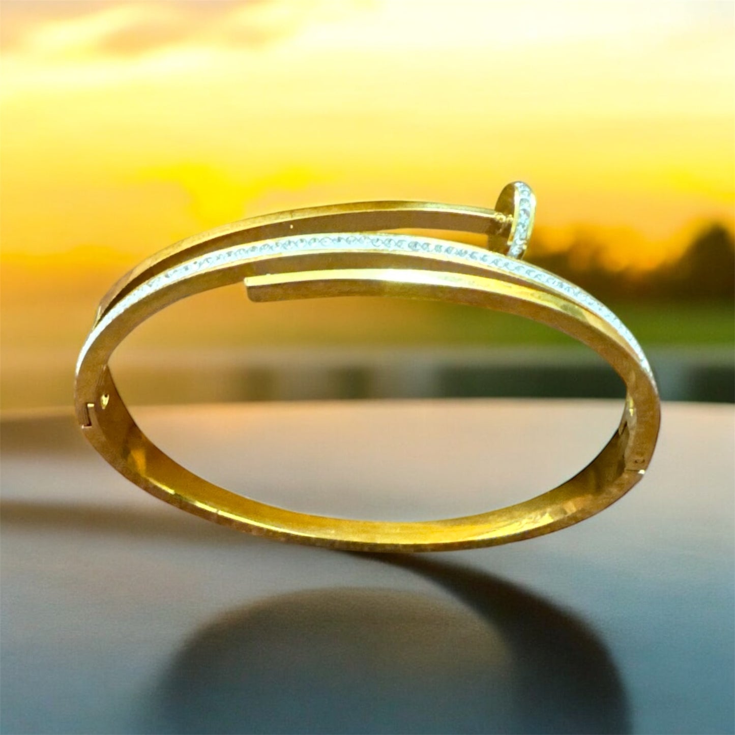 Nail Shaped Bracelet With American Diamond
