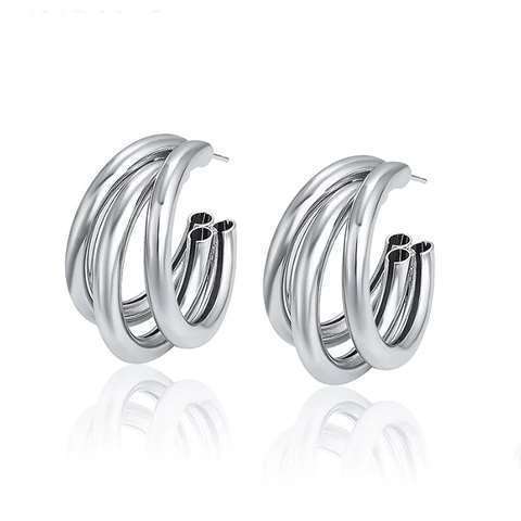 Sliver Tripple Layer Half Hoop Earrings