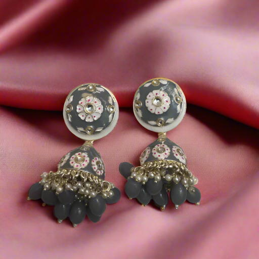Grey Meenakari Jhumka