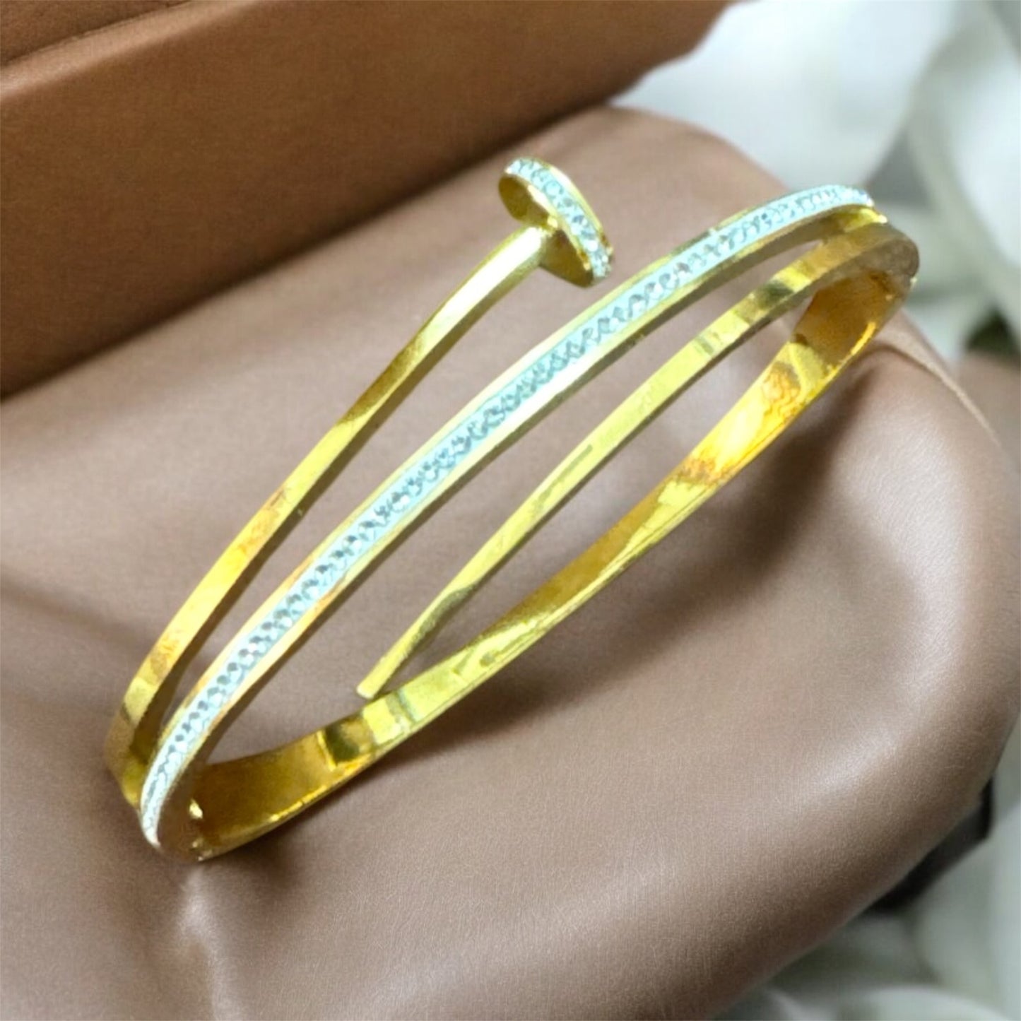 Nail Shaped Bracelet With American Diamond