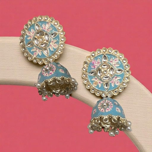 Aqua Meenakari Jhumka