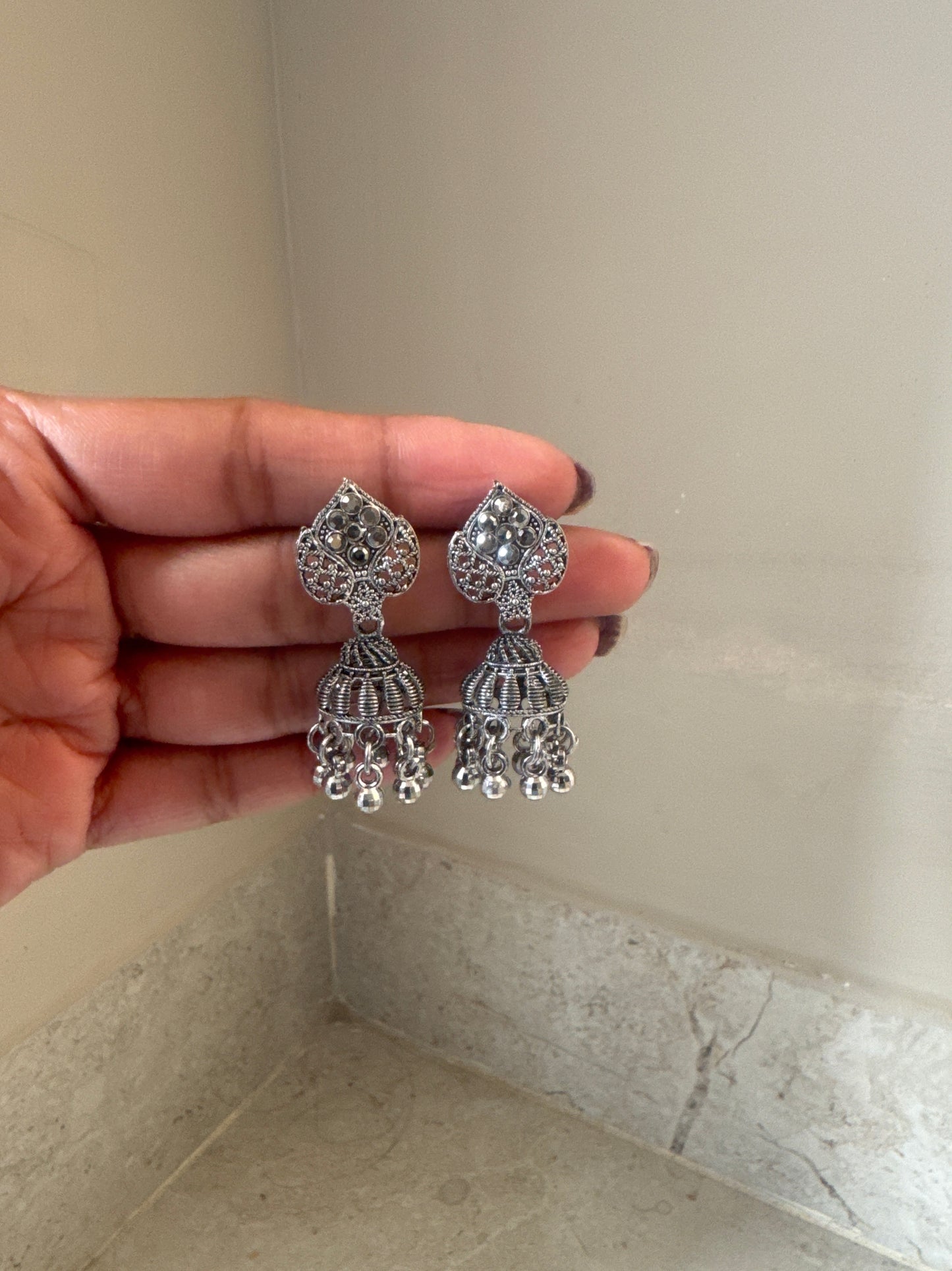 Oxidised Heart JHUMKA