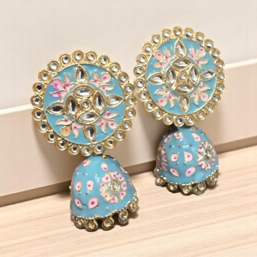 Aqua Meenakari Jhumka