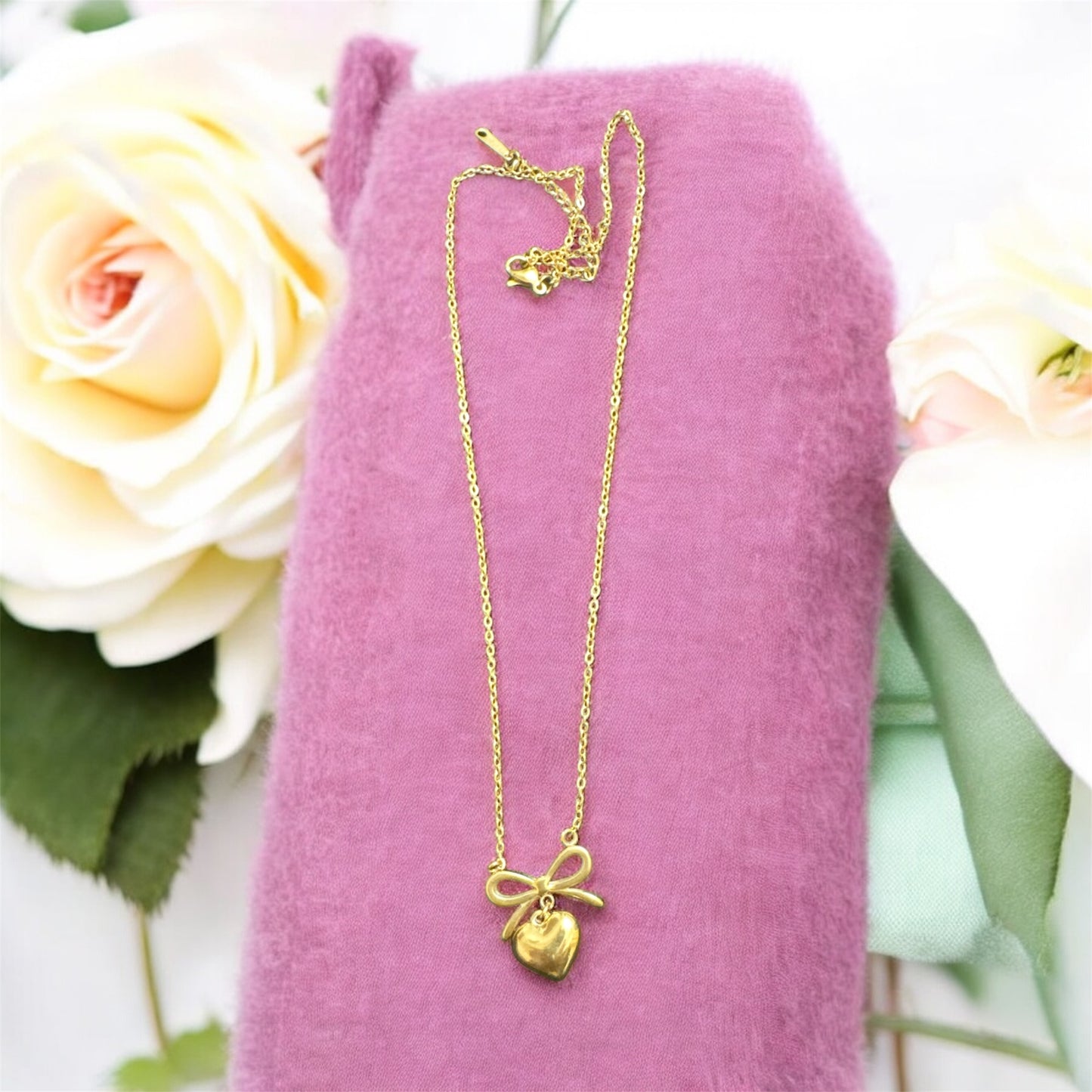 Bow Heart Chain Necklace