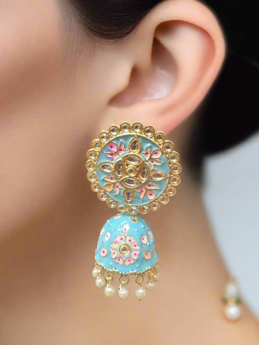 Aqua Meenakari Jhumka