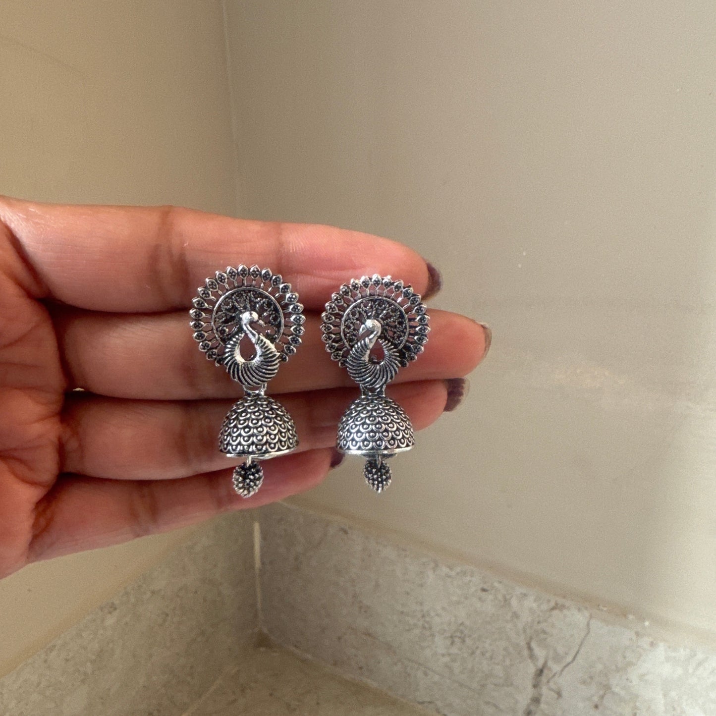 Oxidised Dancing Peacock JHUMKA