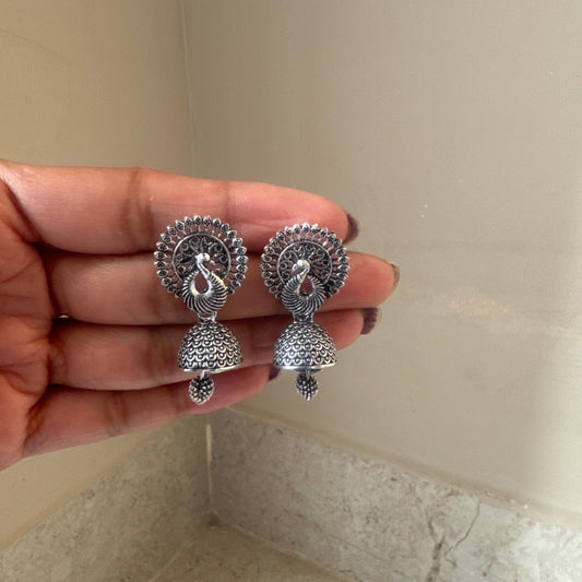 Oxidised Dancing Peacock JHUMKA