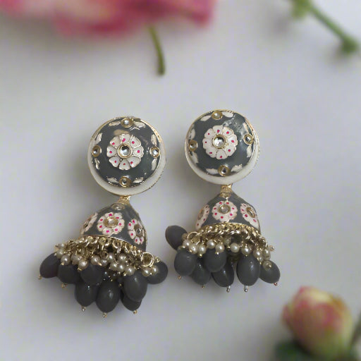 Grey Meenakari Jhumka