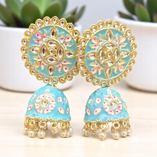 Aqua Meenakari Jhumka