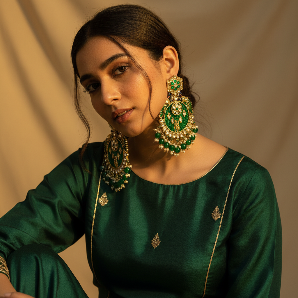 Emerald Green Mor Chandbali