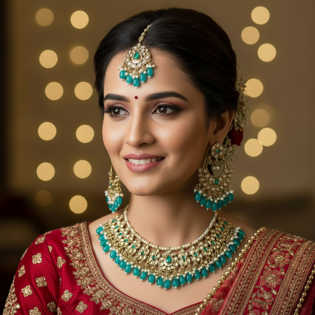 Teal Blue Kundan Jewellery Set