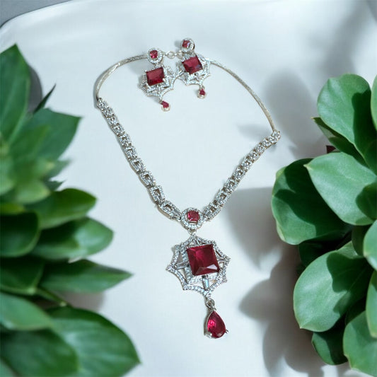 Wine Cubic Zirconia Jewellery Set