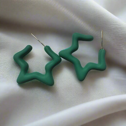 Green Star Hoop Earrings