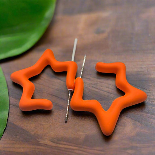 Orange Star Hoop Earrings