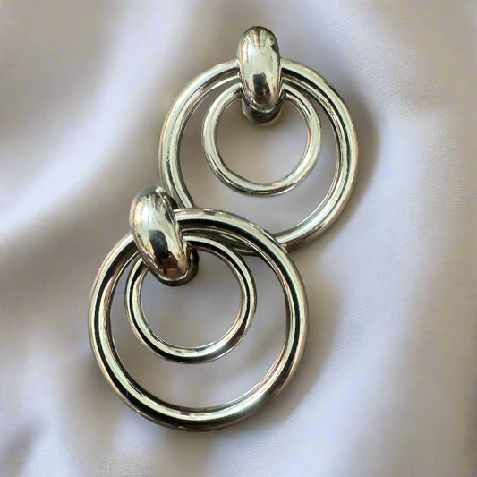 Sliver Two Layer Ring Shaped Drop Earrings