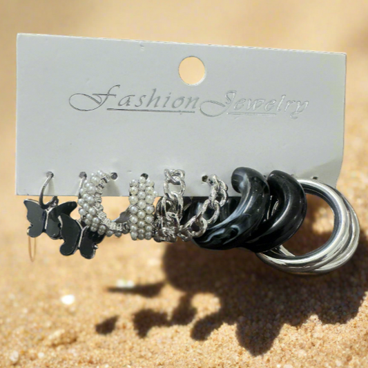 Sliver-Black Combo Hoop Earrings