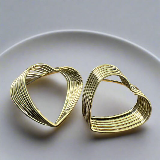 Golden Multilayer Heart-Shaped Earrings