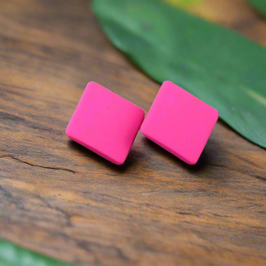 Pink Square Studs