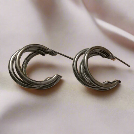 Charcoal Triple Layer Hoop Earrings