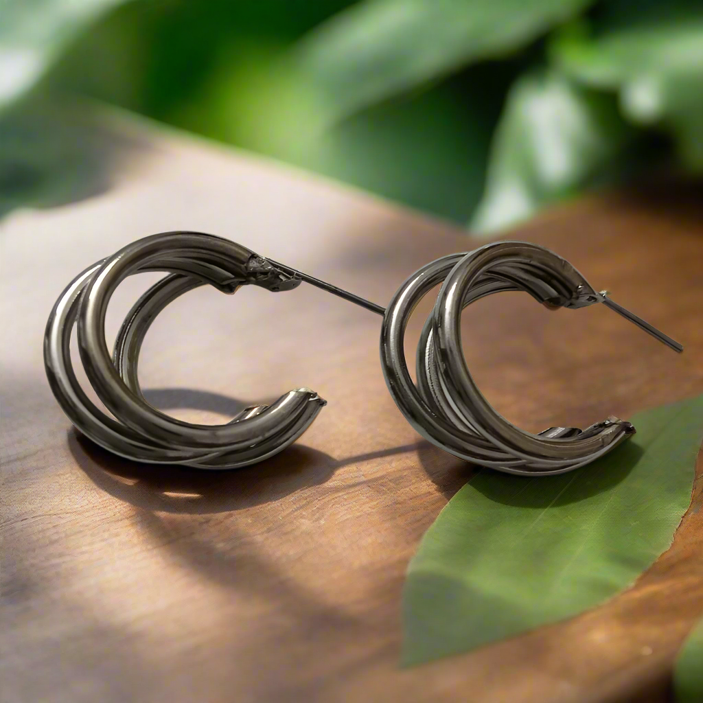Charcoal Triple Layer Hoop Earrings