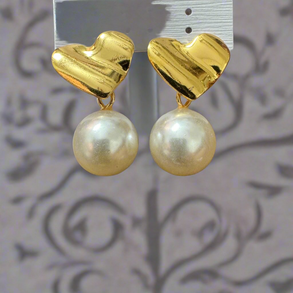 Heart Pearl Drop Earrings